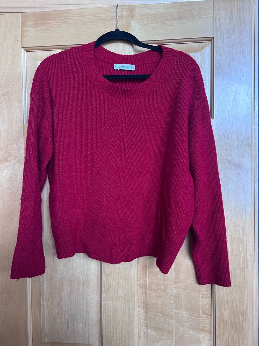 Zara Raspberry Red Crewneck Knit Sweater